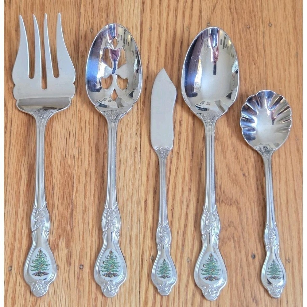 Wallace Silversmiths Spode‎ Christmas Tree  5 Piece Hostess Serving Set